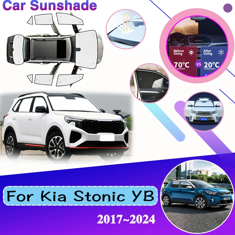 

Автомобильный затеняющий чехол для Kia Stonic YB 2017 ~ 2024 KX1, черный Slivr, солнцезащитный крем, солнцезащитные козырьки с защитой от УФ-лучей, автоаксессуары 2018 2019 2020