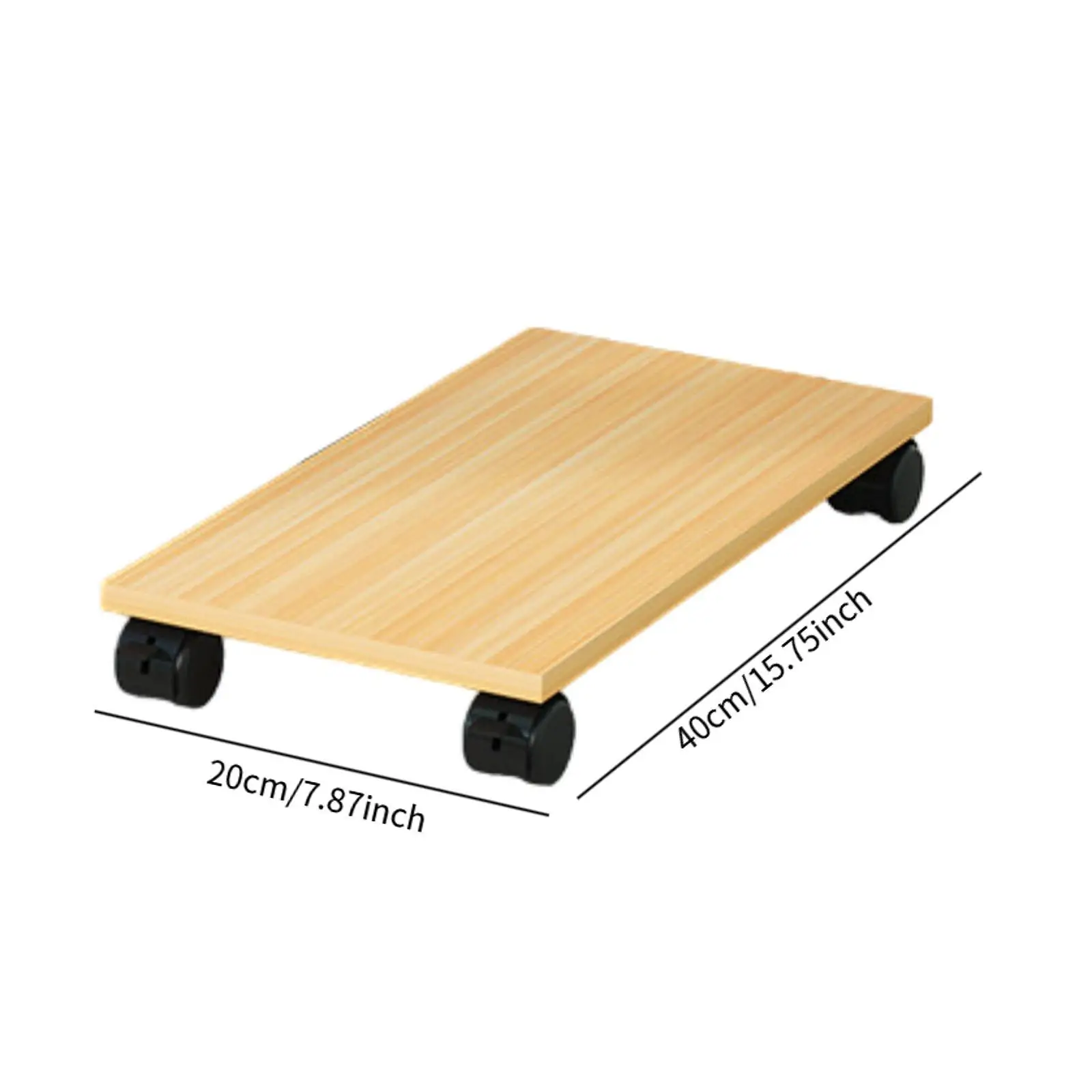 Rolling CPU Stand Wooden Desktop Computer Tower Pulley Base Adjustable Rack for Workstation Organization