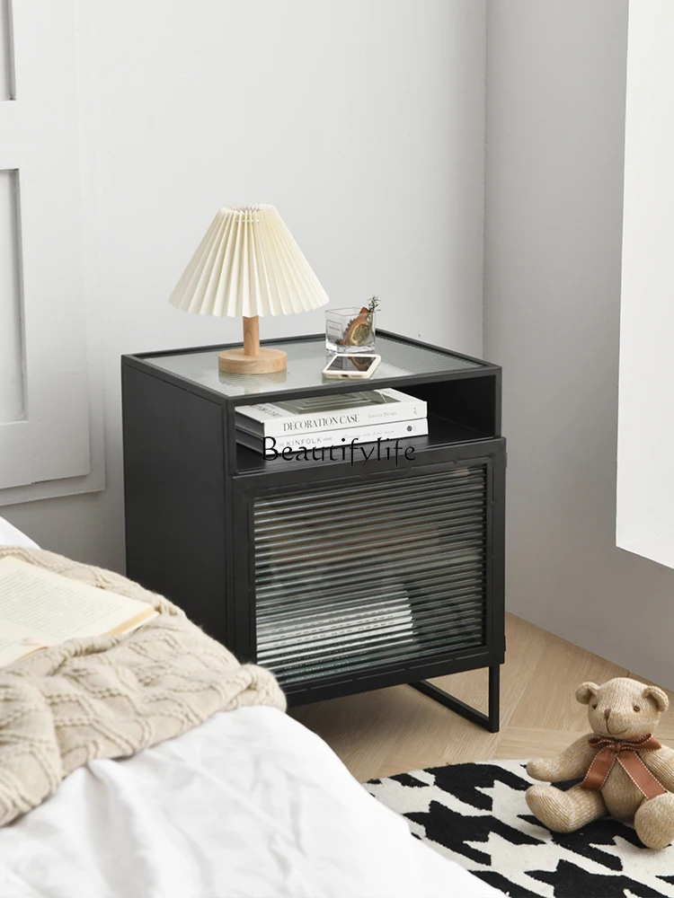 

*Nordic minimalist bedside table Changhong glass bedroom bedside table wrought iron home