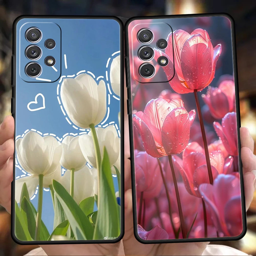 Tulip Phone Case for Samsung Galaxy A55 A35 A15 A14 A25 A54 A51 A71 A72 A73 A32 A52 A52S A41 5G Silicone Shell Fundas Capas Bags