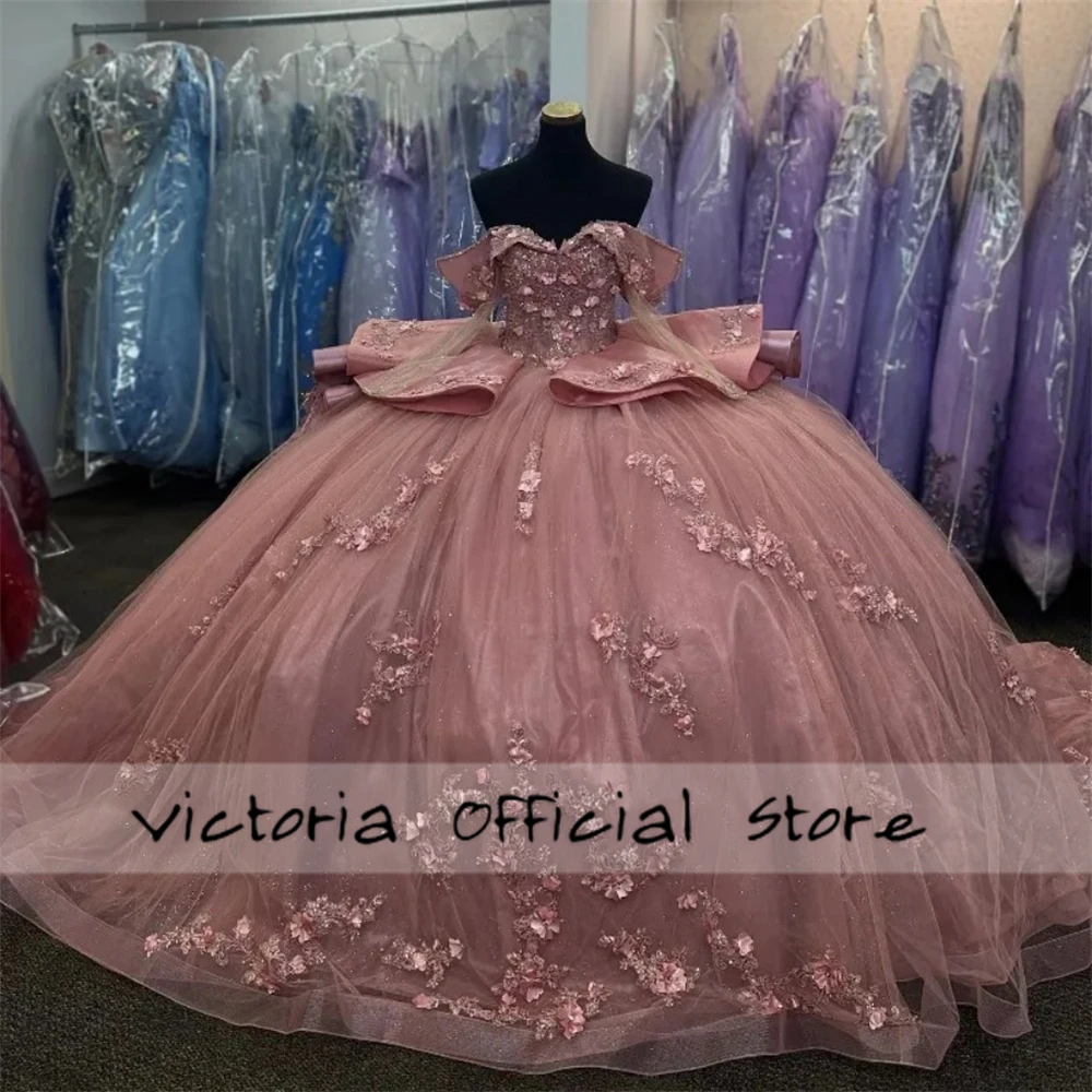 Absorbing Pink Mexican Luxury Quinceanera Dresses 2025 Beaded Lace Appliques Ball Gown Ruffle vestidos de 15 años Customized