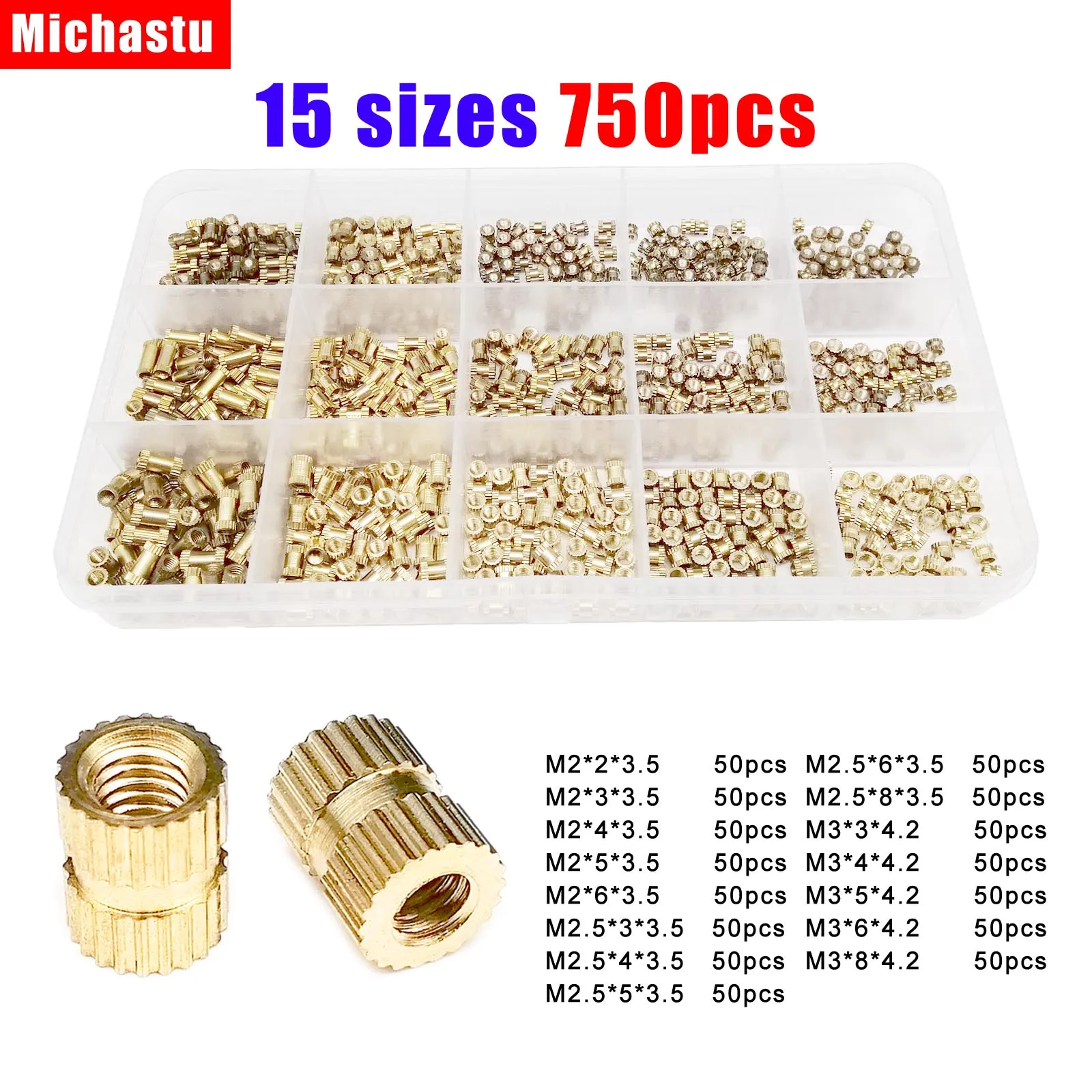 1400/750pcs Insert Nut Solid Brass Copper Injection Molding Knurl Thread Embedded Nutsert Mix M2 M2.5 M3 M4 Assortment Kit Set