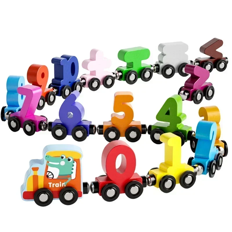 12 pz/set Treno Digitale Magnetico Colorato Cognizione Giocattolo di Legno Auto di Apprendimento Montessori Assemblaggio Per Bambini Giocattoli Educativi