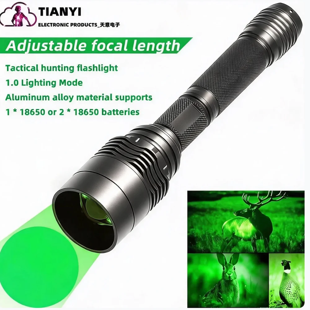 Linterna de luz verde, luz de caza Led verde de modo único, luz Zoomable para caza, antorcha verde para visión nocturna, astronomía