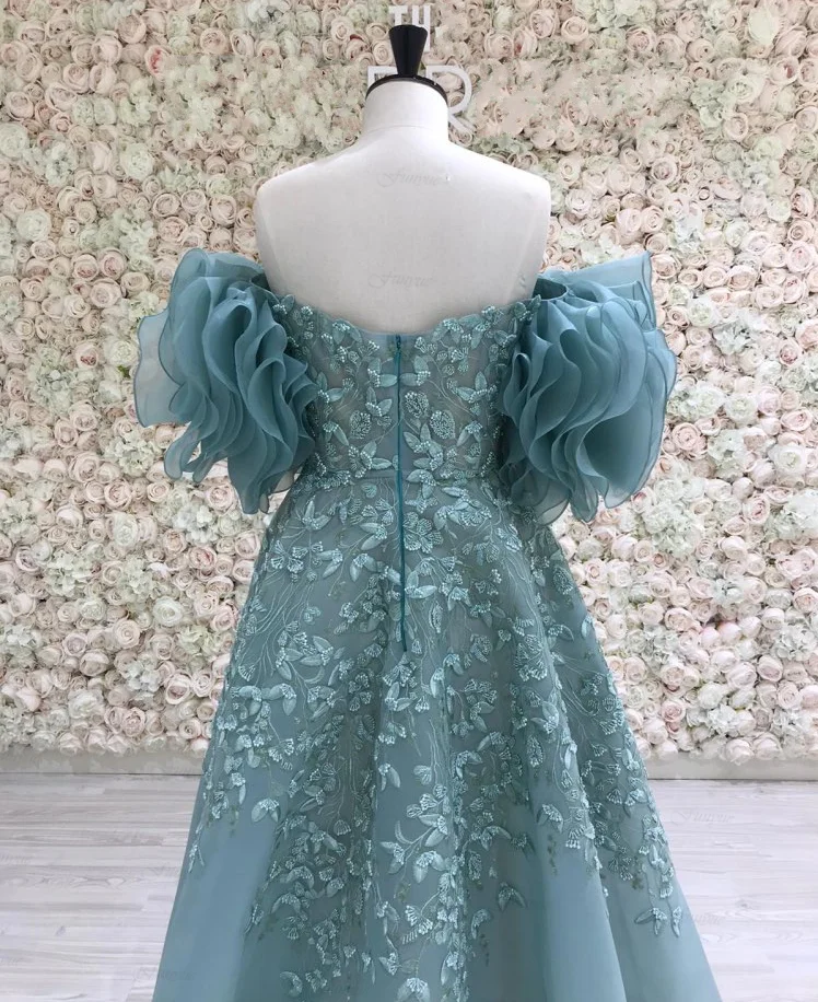 Robe De soirée longue en dentelle pour femmes, épaules dénudées, manches bouffantes, ligne a, robes De bal formelles