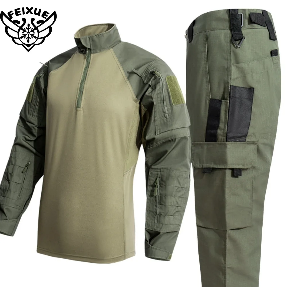Camo jachtshirt met lange mouwen, tactisch shirt met lange mouwen, heren kikkerpak, CP-shirt, trainingspak, set, tactische lange broek