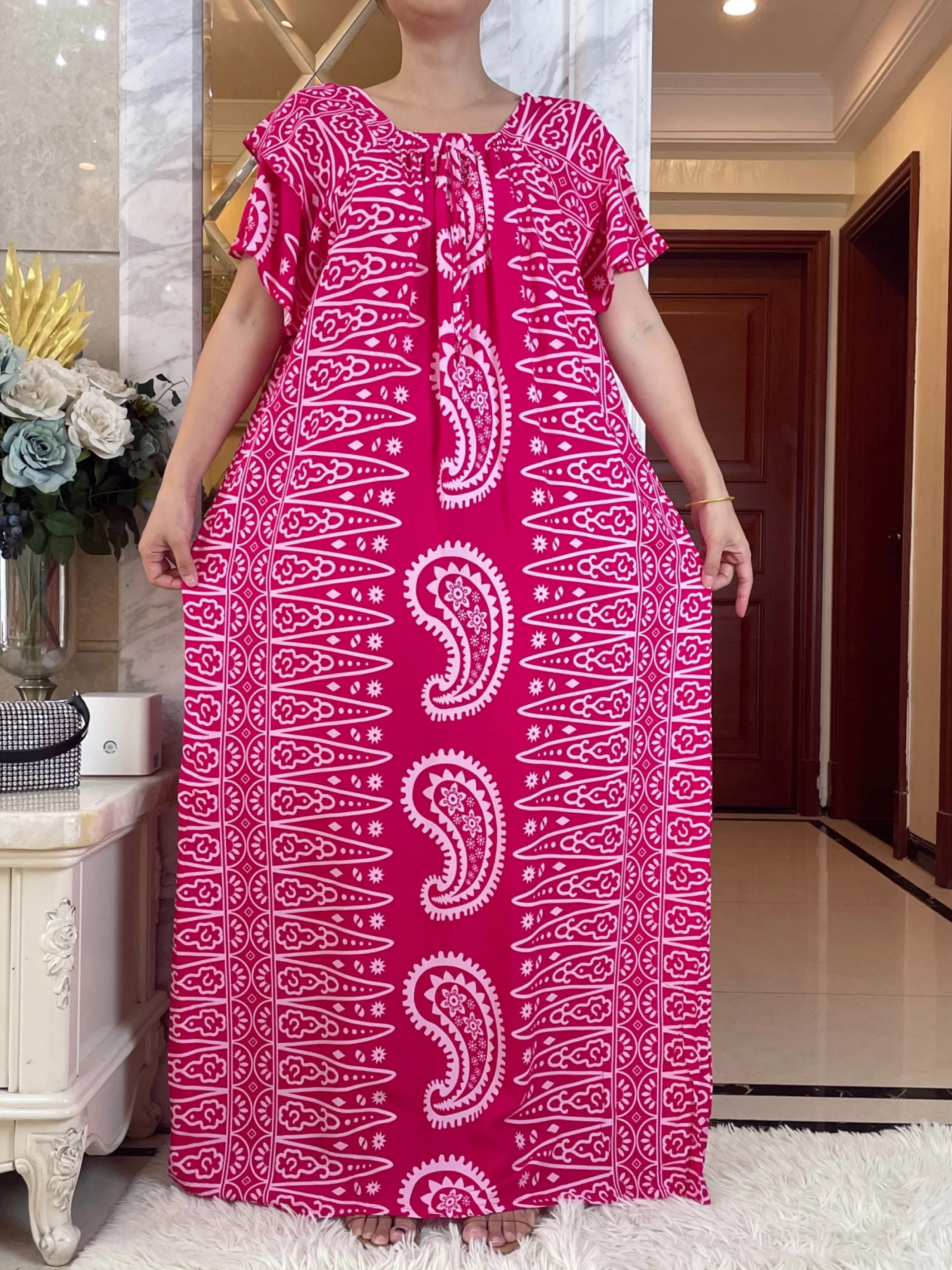 Autumn Party Dubai Short Sleeve African Women Dresses  With Big Scarf  Printing  Cotton Elegant Summer Maxi Casual Loose Abaya