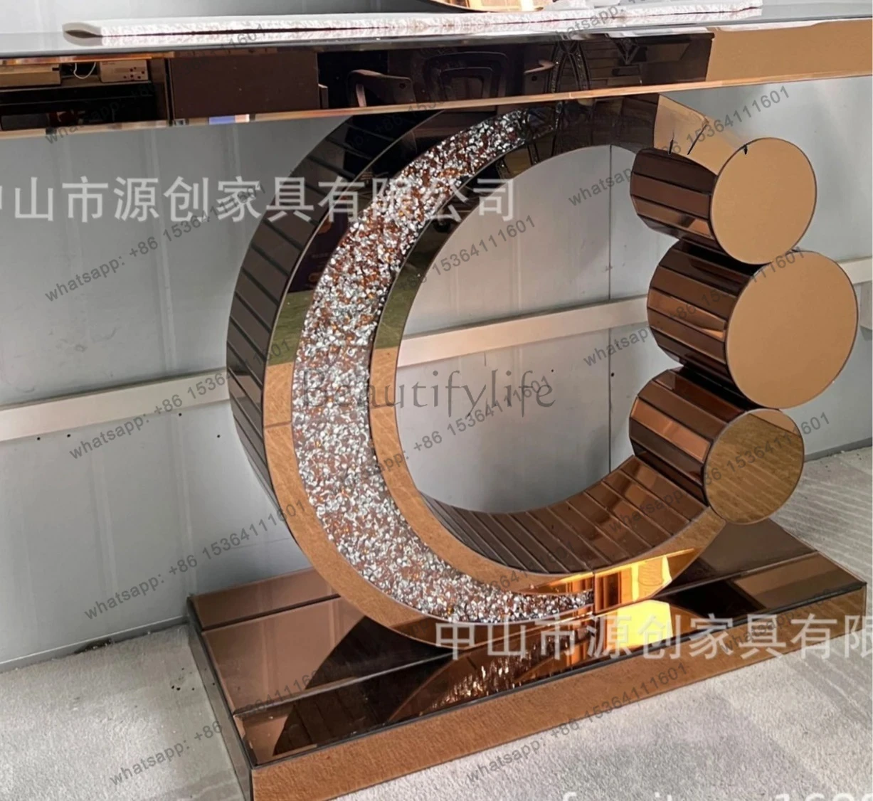 Modern simple mirror furniture Xingyue entrance table rose gold European strip case partition view platform mirror