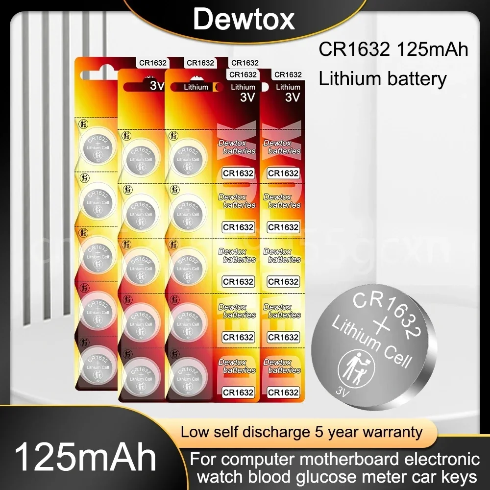 3V 125mAh CR1632 Coin Cells Batteries CR 1632 DL1632 BR1632 LM1632 ECR1632 Lithium Button Battery For Watch Remote Key