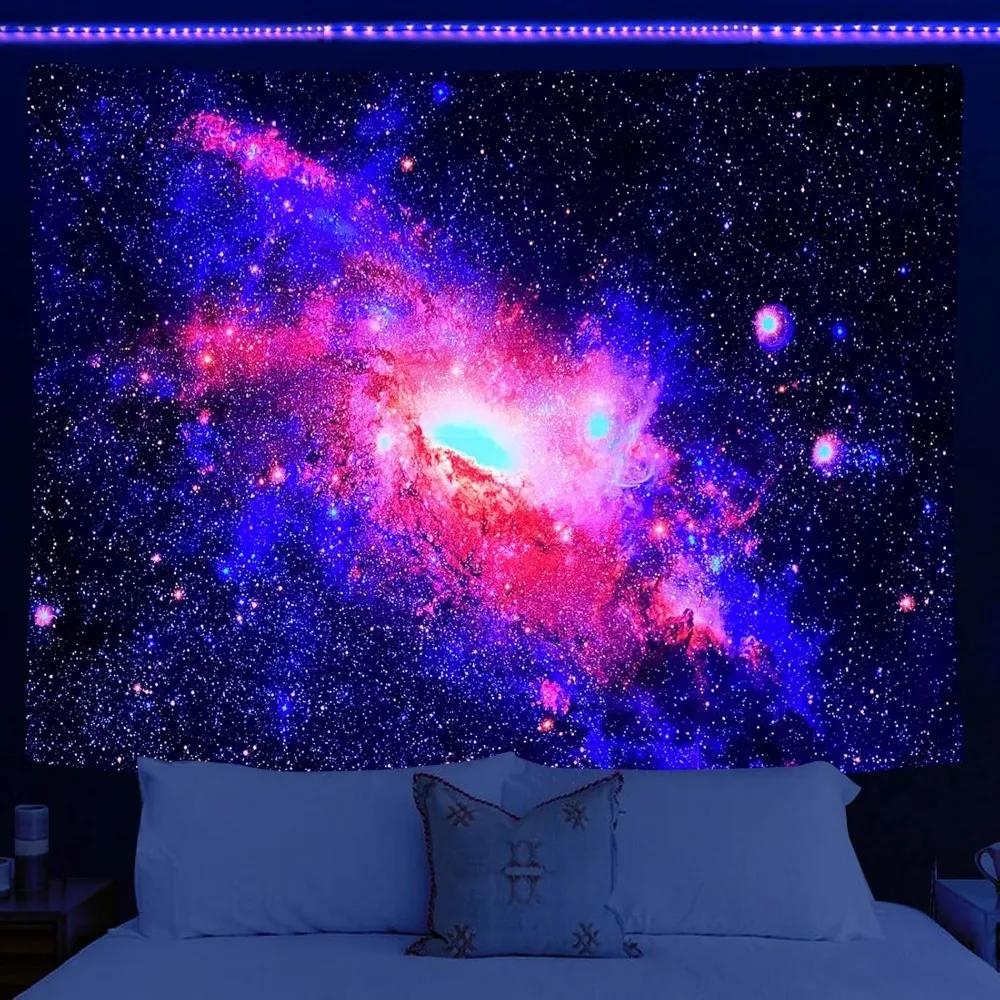 Pósteres de luz negra psyhilar para adultos, tapiz de luz negra de galaxia, tapiz reactivo uv púrpura de estrella de pared espacial trippy para dormitorio