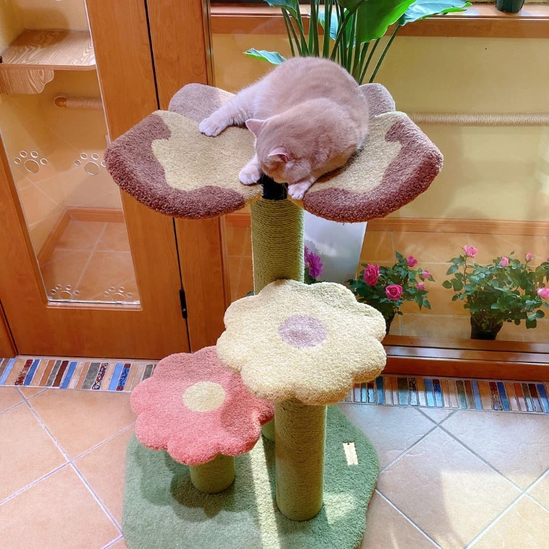 Camily Butterfly Flower Medium Cat Tree Climbing Frame Scratch Resistant Twine Rope Column Multilayer Claw