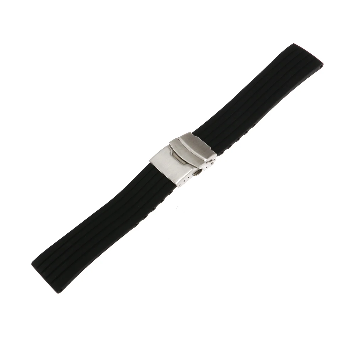

22mm Waterproof Silicone Watch Band Strap Black Durable Soft Silicone Stainless Steel Quick Release Deployment Clasp Adjustable