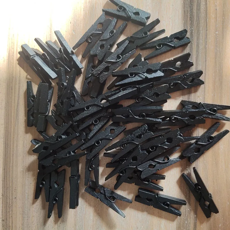 Pinzas de madera negras para ropa, accesorios de decoración de fiesta de oficina, clavijas colgantes para fotos, artesanía de madera DIY, 26MM, 50