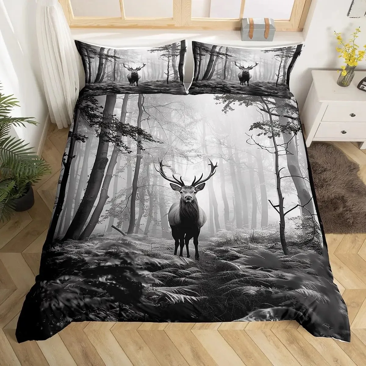 

Deer Elk Duvet Cover King Queen Farm Deer Forest Comforter Cover Moose Wildlife Animal Bedding Set Camping Hunting Quilt Cover