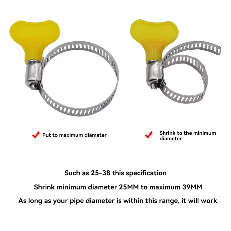 Adjustable Yellow Plastic Handle Hand Twist Hose Clamps Worm Driving  201 Stainless steel Pipe Clips For Tube