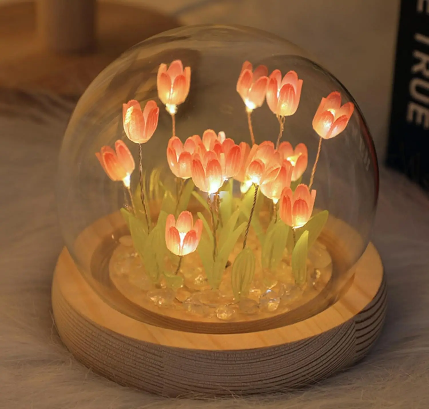 Tulip Night Light LED Decorative Light 20 LED Glass Artificial Flower Bedroom Desk Lamp, Mother's Day Birthday Gift for Mom,