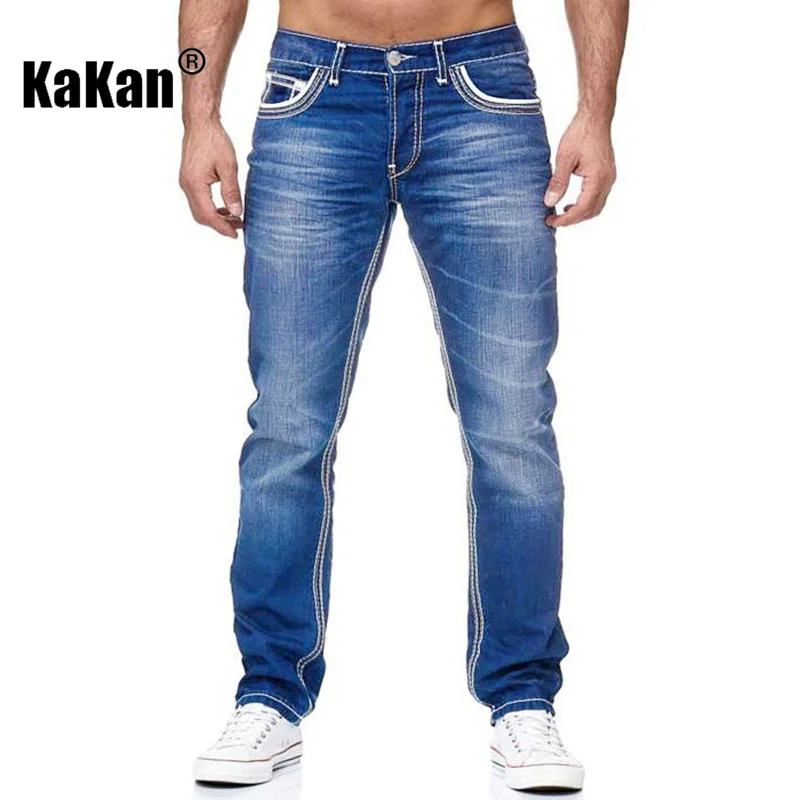 Kakan - High-quality Men's Personalized Double-line Jeans, New Dark Blue, Light Blue, Black Jeans K05-8878 In Spring and Autumn