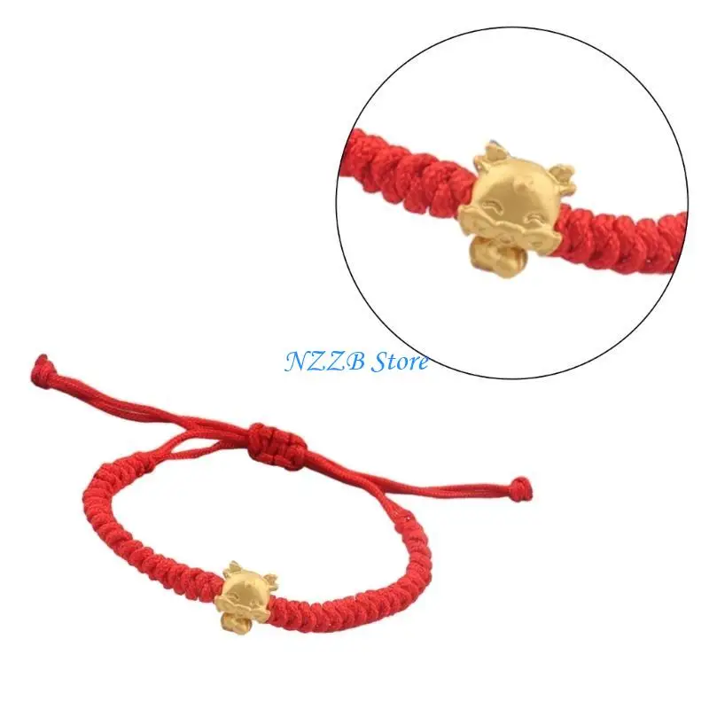

T21F Elegant Red Weave Bracelets Chinese 12 Zodiacs Sign Handchains Handmade Dragon Charm Bangles Unique New Year Gift