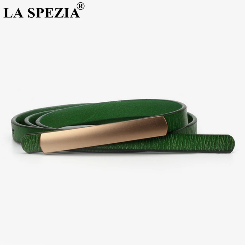 LA SPEZIA Women Waist Belt Thin Smooth Buckle Leather Belt Female Solid Red Leather Cowhide Narrow Fashion Brand Belts Dresses