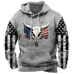 North America Demon Wendigo Print Hoodies Western Cowboy Hooded Sweatshirts Daily Casual Oversized Pullovers Vintage Streetwear