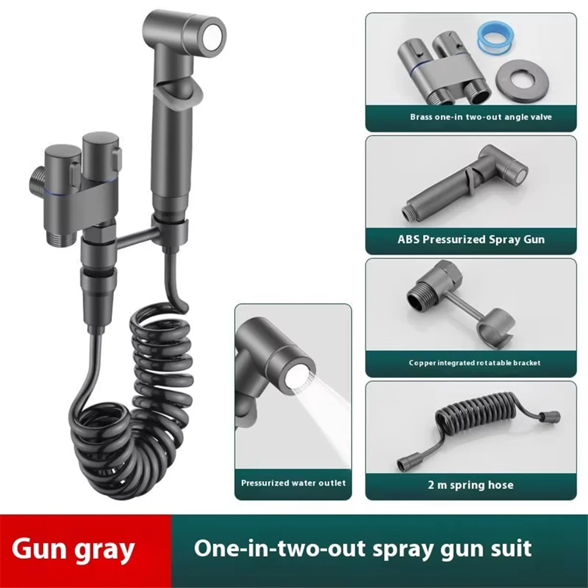 Dispositivo di lavaggio per ugello pressurizzato con valvola angolare a doppia uscita per bidet portatile per WC domestico in acciaio inossidabile Argento