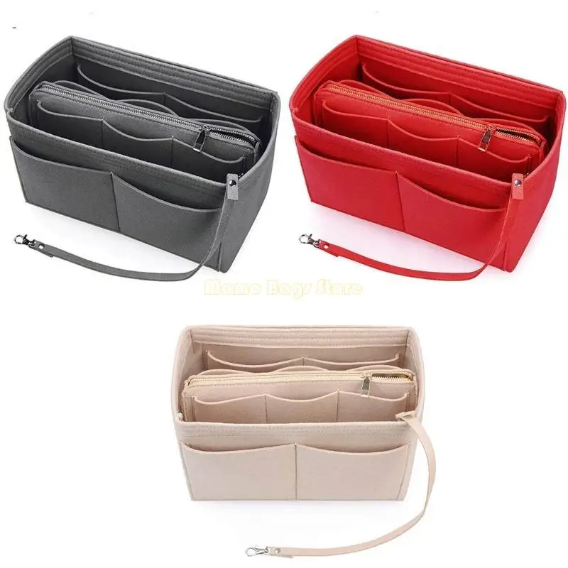 

X90D Purse Insert Felt Bag with Zipper Handbag Tote Shaper Multi Pockets Large Storage Bags