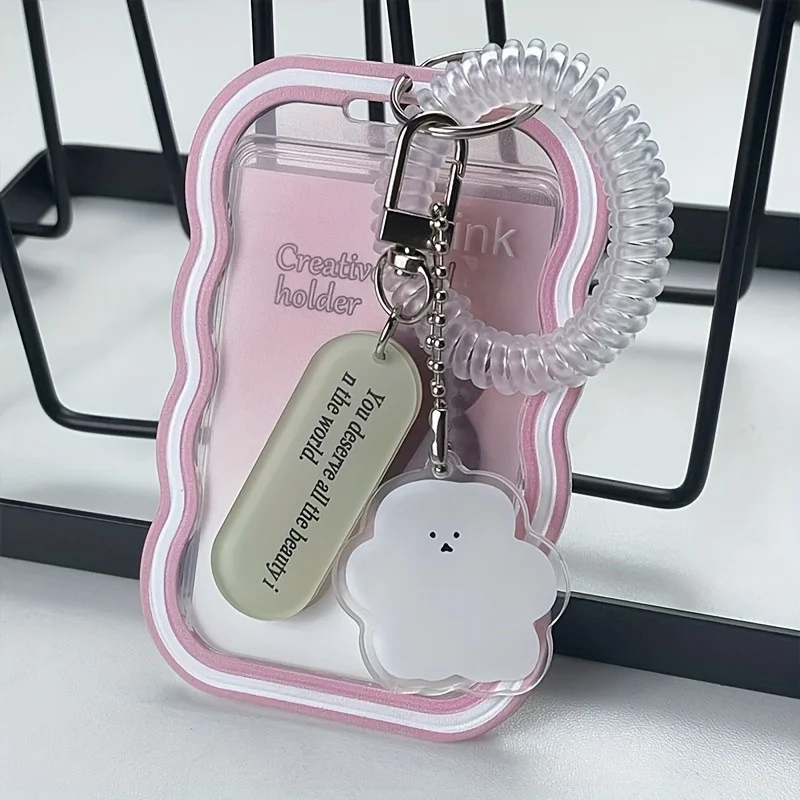 2D Transparenter Kartenhalter, Buskartenhalter, Kartenhalter mit Farbverlauf und Wellenmuster, Niedlicher Campus-Kartenhalter – Inklusive bezaubernder Anhänger und Armband – Perfektes