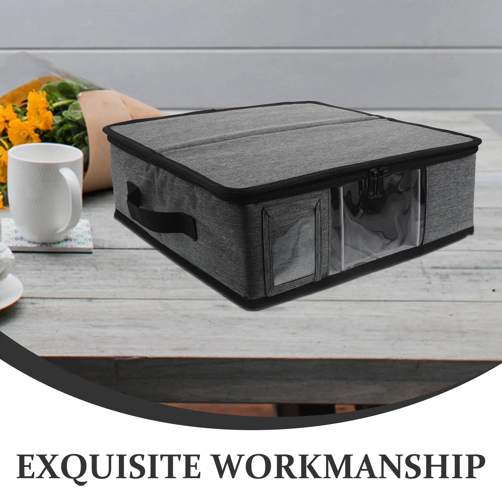 Coffee Mug Storage Box Dividers Compact Cup Organizer Smooth Zipper Closure for Kitchen Office Tea Cup Holder Storage Bin