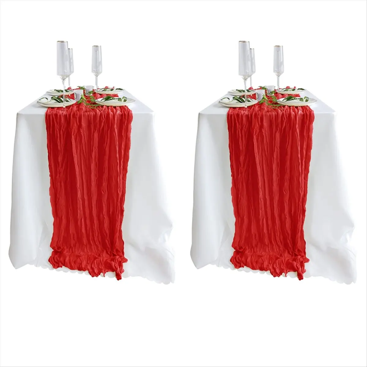 Top 2 Pack Red Cheesecloth Table Runners 9.8 Ft Gauze Rustic Decor for Weddings, Showers, and Holiday Gatherings