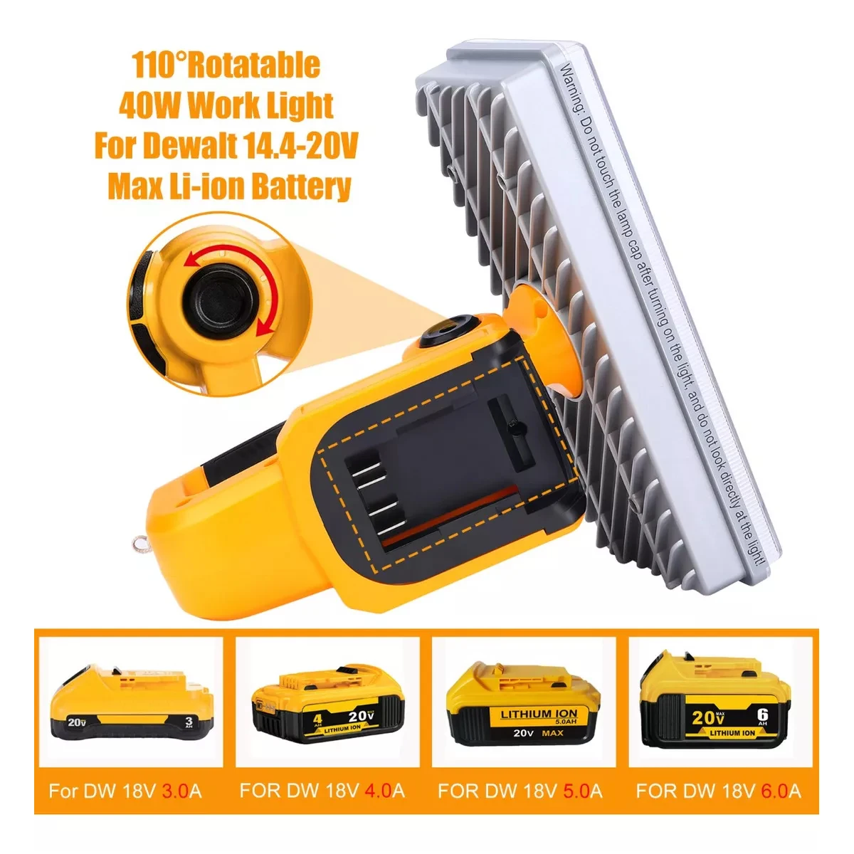 40W Led Working Light 4200LM Max Horizontal Lamp for Dewalt 18V Li-ion Battery Power Tool