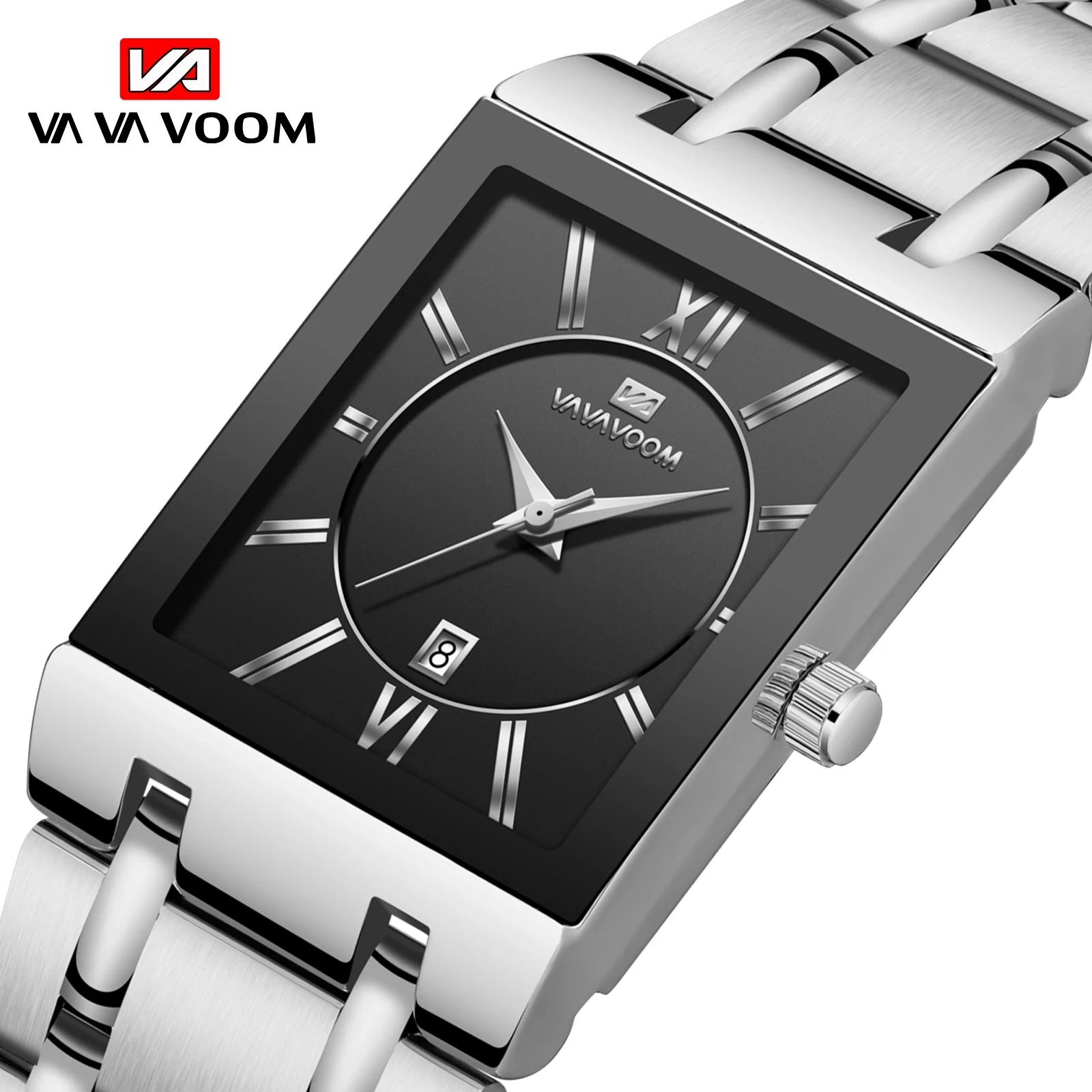 VA Voom-2431 Luxury Men\'s Quartz Watch, Stainless Steel Square Timer Men\'s Watch Automatic Date Waterproof Watch 2024