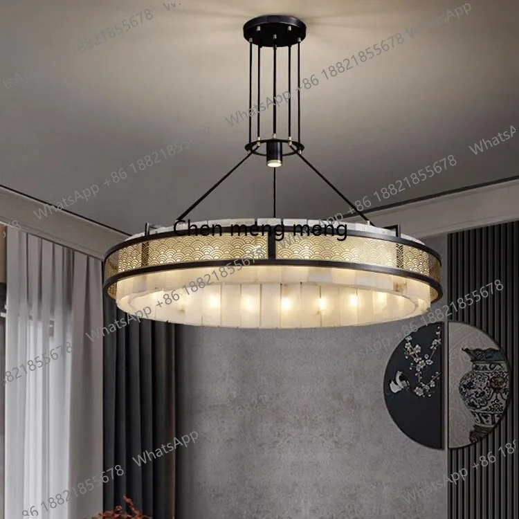 

Natural marble all-copper chandelier light luxury Nordic living room lamp post-modern simple dining room bedroom