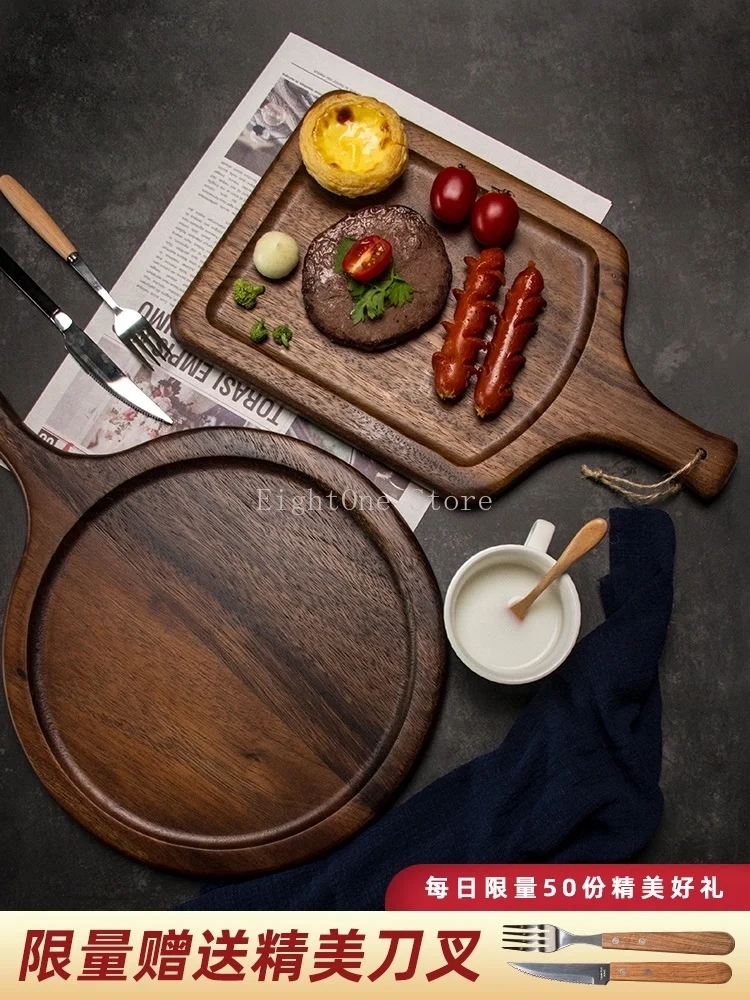 

Japanese-Style Steak Plate Wooden Household Wooden Tray Rectangular Cake Western Cuisine Plate Bread Tableware Wooden Pizza