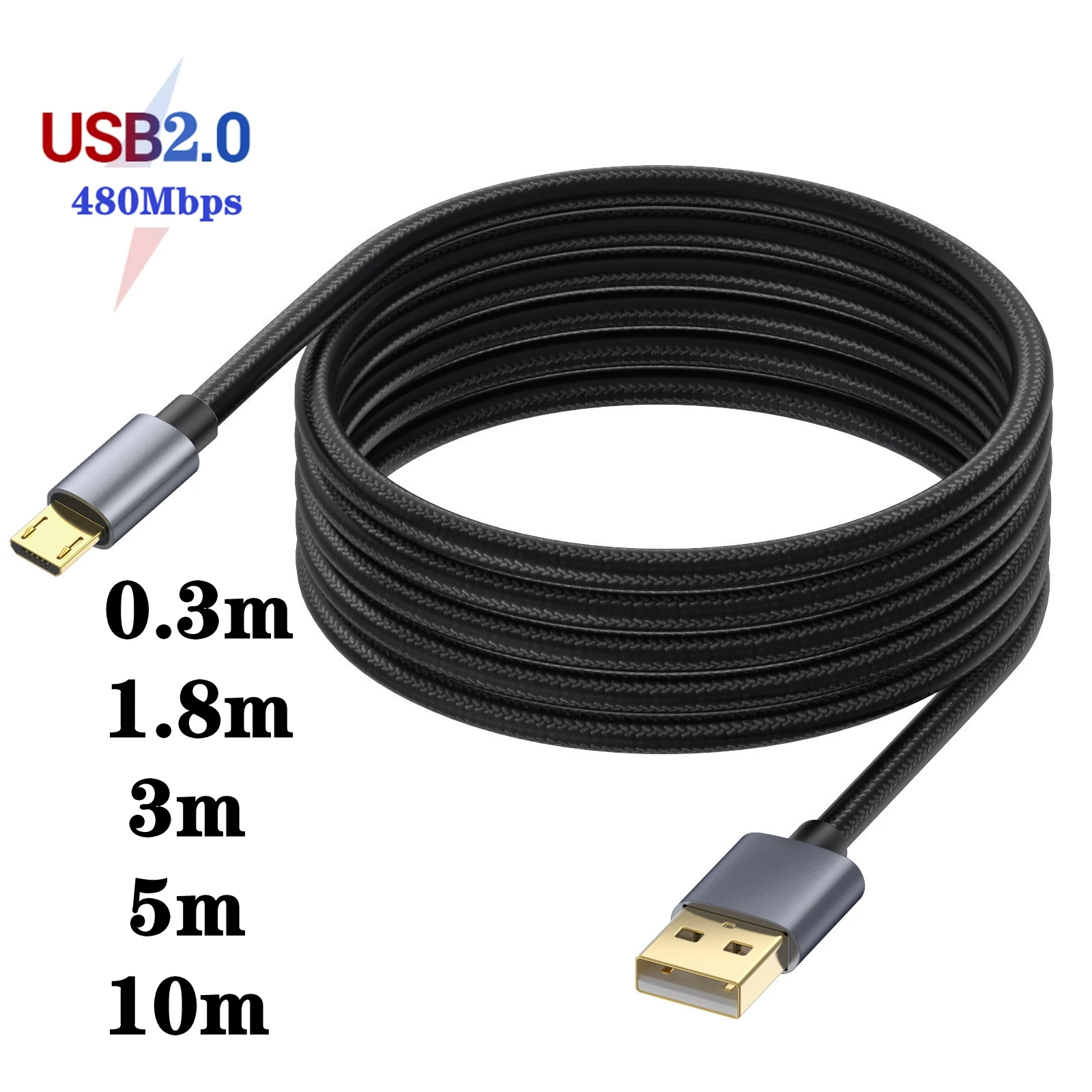 USB To Micro USB Cable Fast Charging for Samsung Xiaomi Huawei Realme OPPO Android Mobile Phone USB Data Wire Cord 0.5 3M 5m 10m