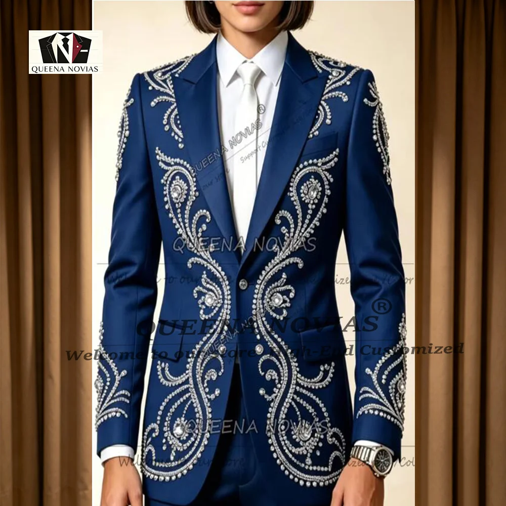 Brilliant Suit Women Diamond Beaded Formal Wear Single Breasted Prom Blazer Customized Lady Party Tuxedo Bride's Mother Dresses