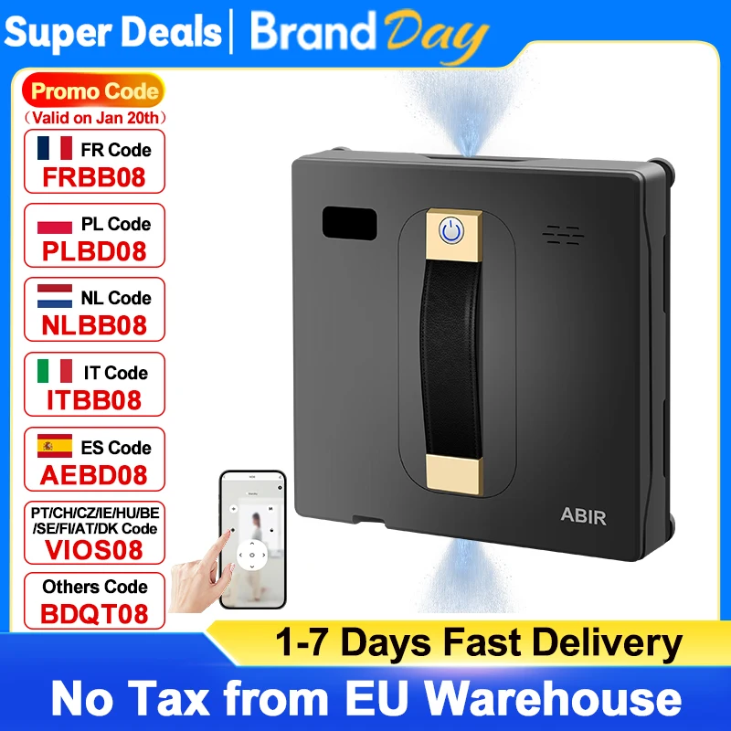 Robot aspirateur de fenêtre ABIR WD8, double pulvérisation d'eau, essuyage intelligent AI, Laser mis à jour, lavage mural de verre pour maison intelligente