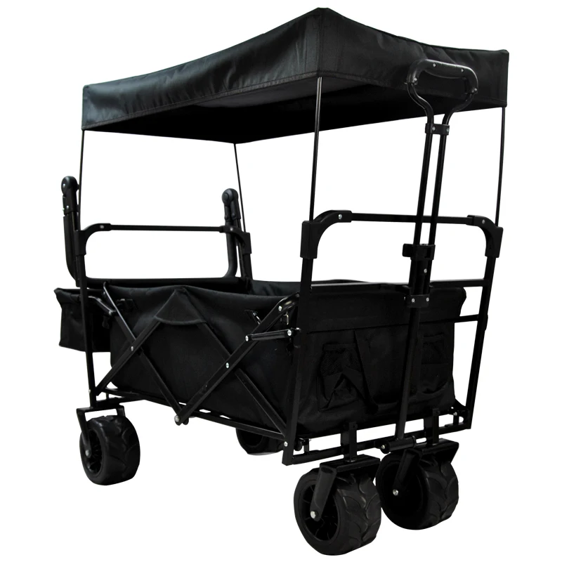 -Silent All Terrain Utility Folding Wagon Collapsible Wagon Stroller Cart Heavy Duty Beach Wagon for Shopping Camping FW100A