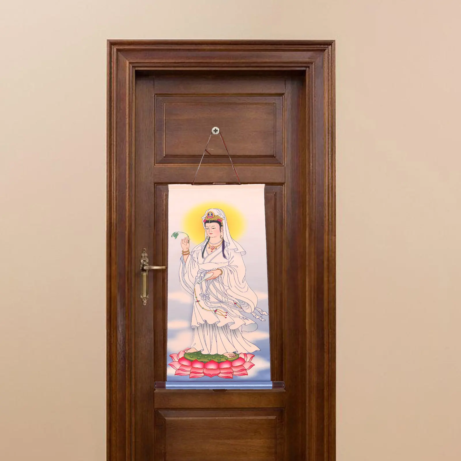観音仏陀壁掛け絵画、家庭礼拝や装飾用、鮮やかな色が色褪せにくい、温かみのある雰囲気、アジア風