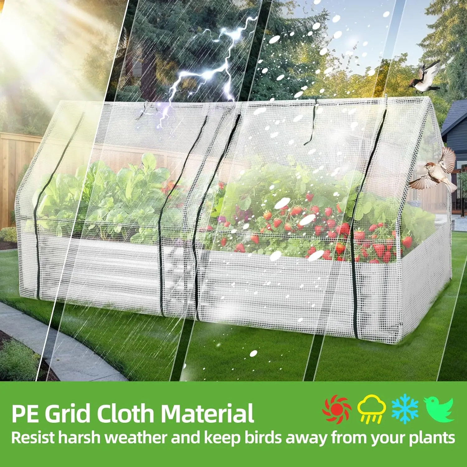 6x3x3ft Galvanized Raised Bed with Cover Protecting Plant from Cold Frost & Birds & Insects, Box Kit for Fruit, Vegetable