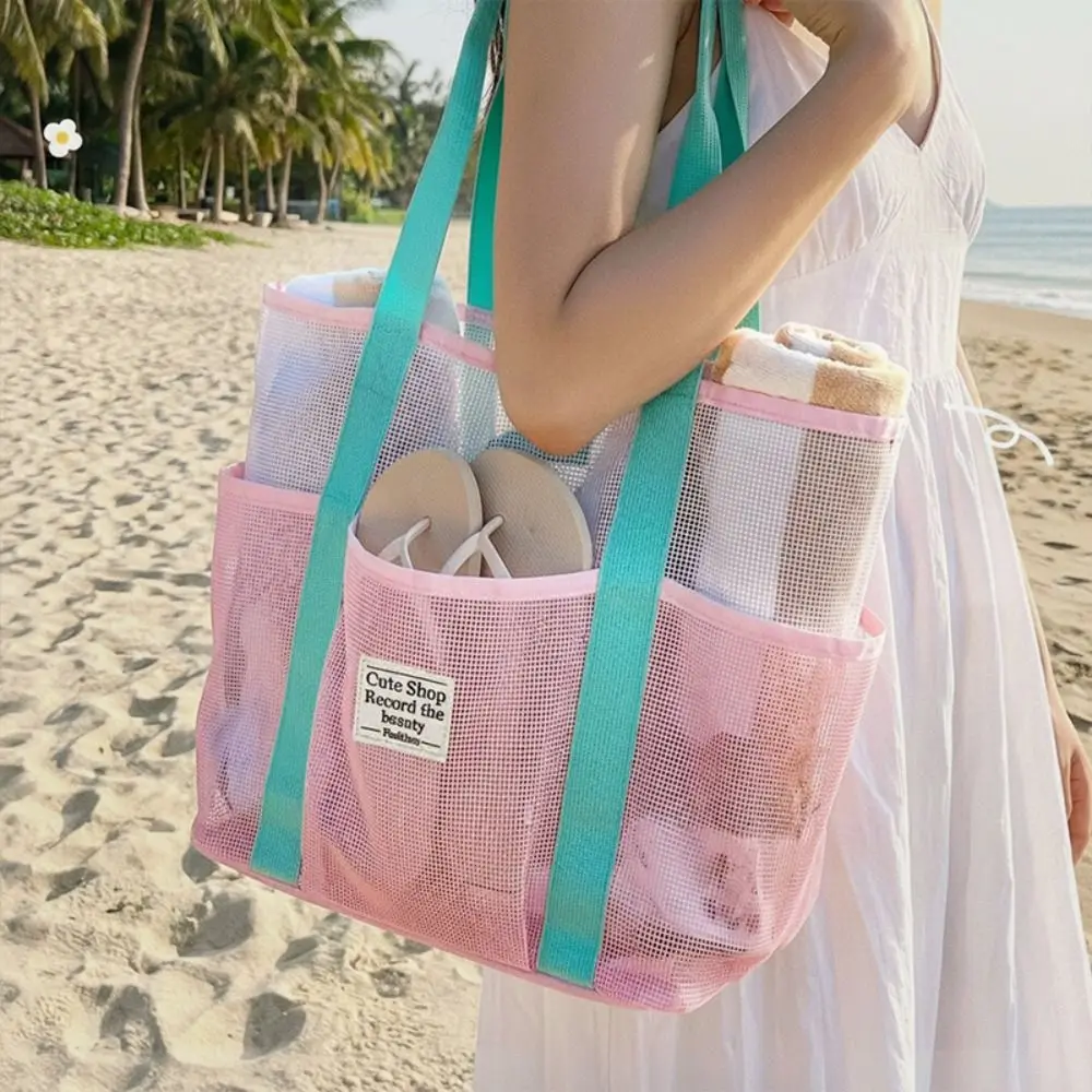 Robuste Mesh-Tragetasche mit mehreren Taschen, großes Fassungsvermögen, tragbare Schwimmtasche, tragbare Strandtasche für den Sommer – Detail 9
