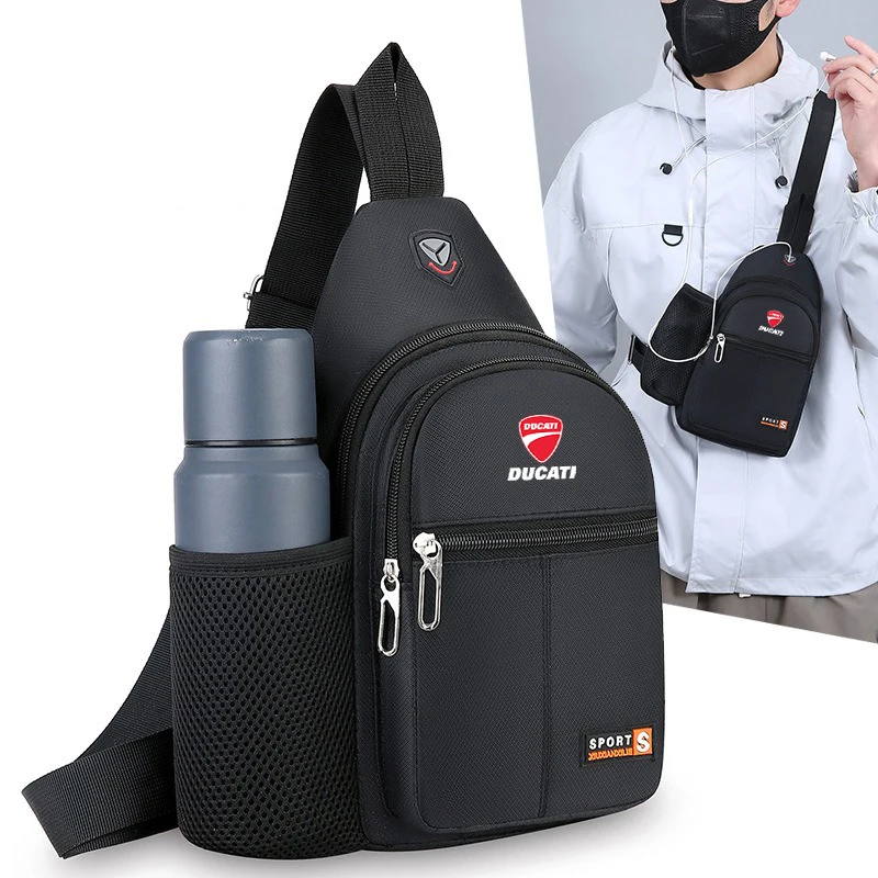 1pc New Ducati Men Chest Bag Fashion Casual Black Oxford USB Charging Crossbody Backpack Sling Bag For Boys And Girls Waterproof
