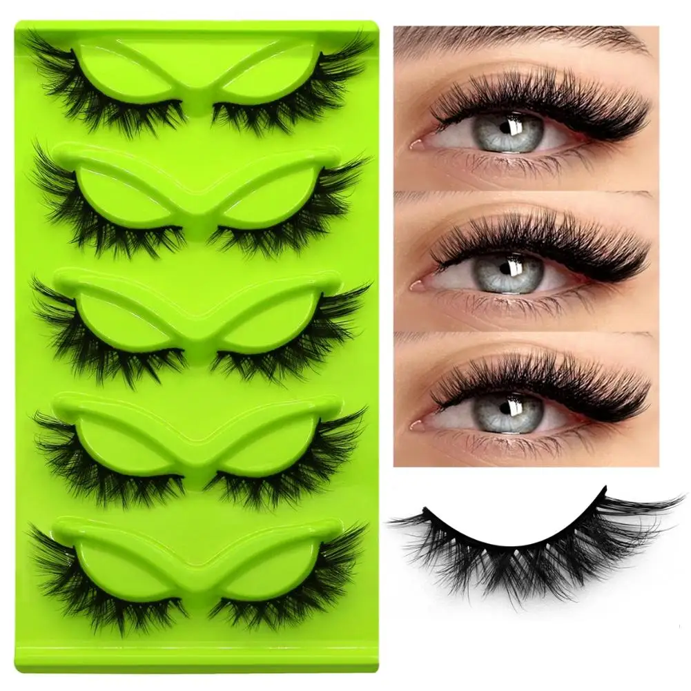 Faux Mink Cílios, Natural Manga Alado Lashes Eye, Long End, Alongada Cílios Falsos, 5 Pares, T2T5