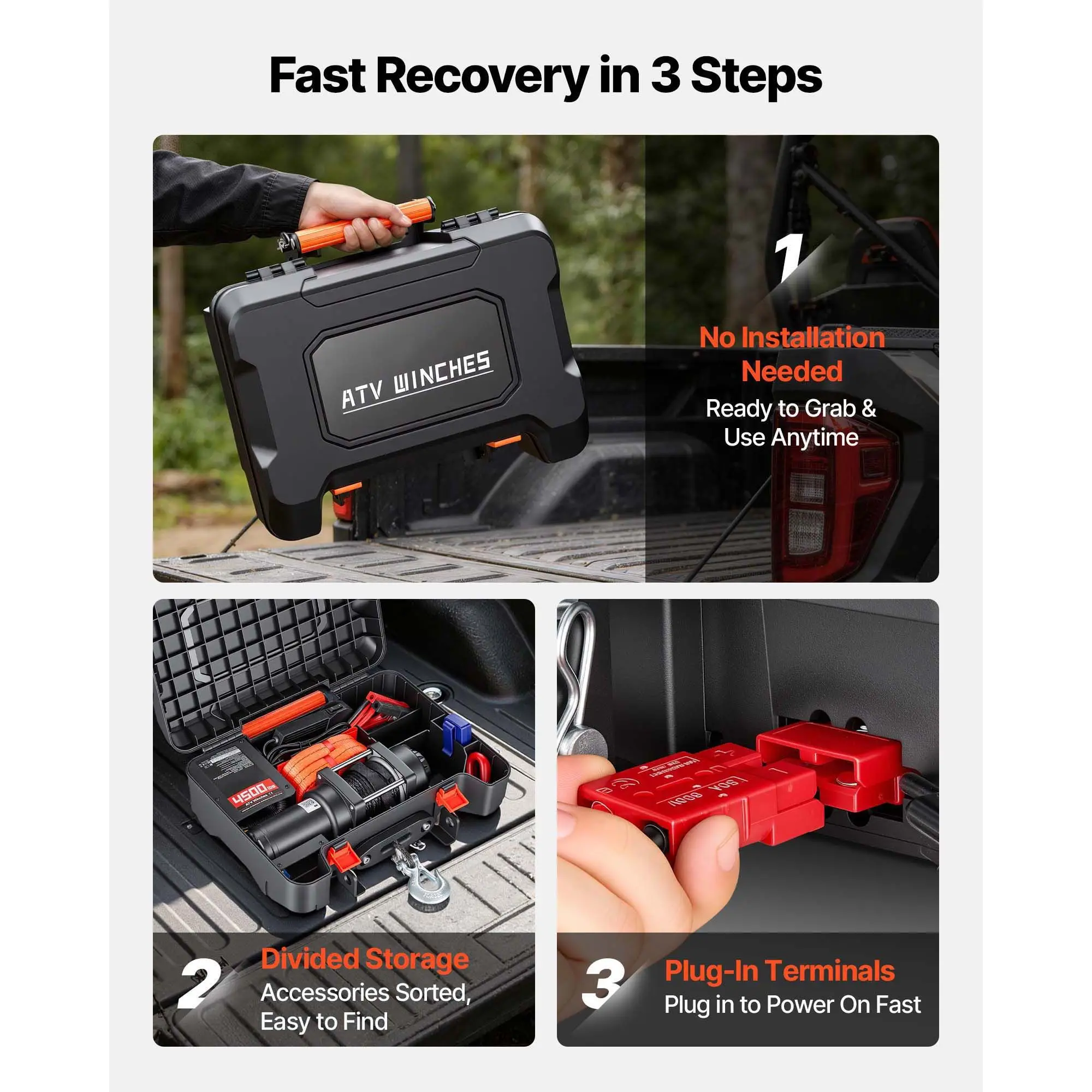 Portable Winch, 4500 lbs 12V DC Electric Winch with Synthetic Rope, Wireless & Wired Remotes, Box-Style Recovery Kit with Fairlead, Clevis Hook, Strap for ATV UTV Off-Road Outdoor Pulling Tasks