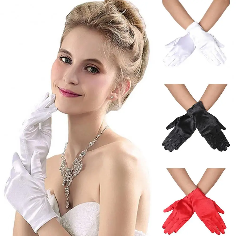 

Versatile Fashion Gloves Solid Color Gloves Elegant Bridal Satin Gloves for Dinner Prom Church Wedding Soft Lace Stretchy Fit