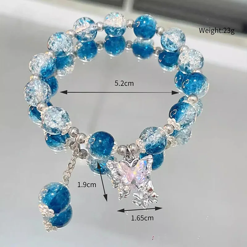 Floral Butterfly Bracelet For Women Sky Blue Crystal Bead Bracelet Fashionable Elegant Luxurious Jewelry Gift