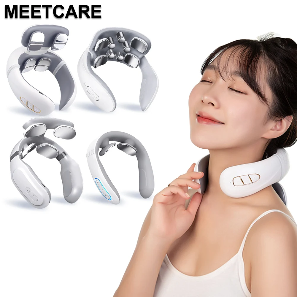 Massageador Elétrico Inteligente para Pescoço e Costas com Pulso TENS, Recarregável, Compressão Quente, Massagem para Relaxamento das Vértebras Cervicais e Terapia de Amassamento para Alívio da Dor