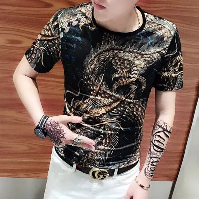 

Elegant Fashion Harajuku Slim Fit Ropa Hombre Loose Casual All Match Tops Korean Version O Neck Printed Short Sleeve T-shirts