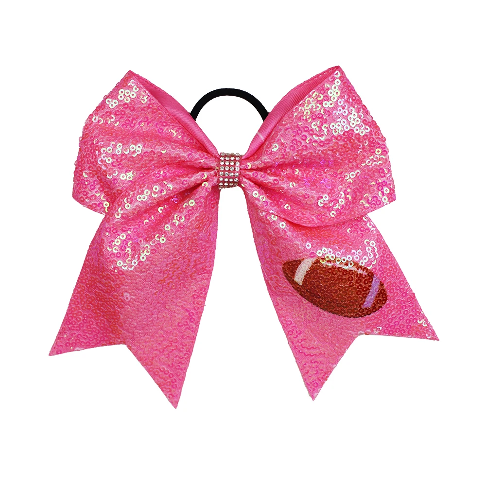 

50 шт./лот, 8-дюймовые большие розовые блестящие банты для волос в стиле чирлидеров с резинками, аксессуары для девочек