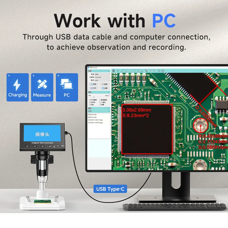 4.3inch LCD Digital Microscope with 8Leds 1000X Magnification Coin Microscope for Adults  P Soldering Microscope,PC View( DM4)