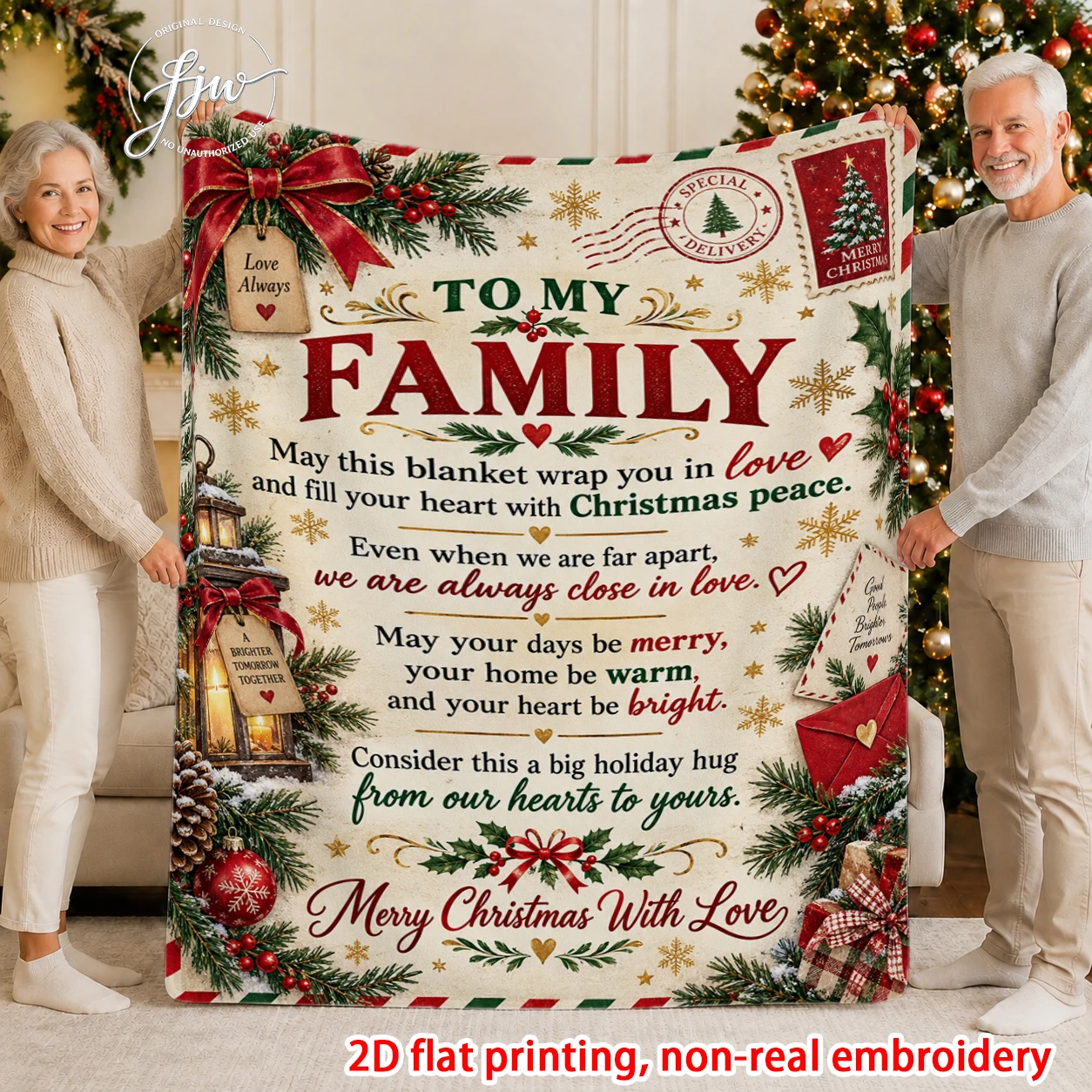 1pcs Vintage Christmas Family Throw Blanket Warm Cozy Xmas Holiday Gift for Loved Ones with Heartwarming Greeting